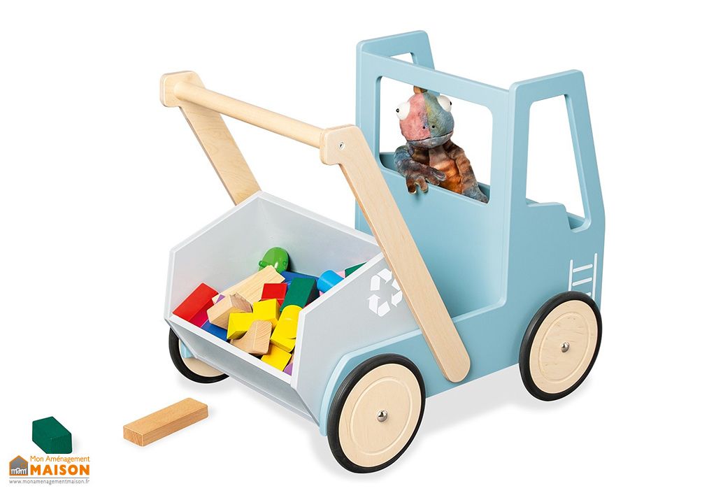 Chariot De Marche En Bois Trotteur Bebe Camion Bleu Fred Pinolino