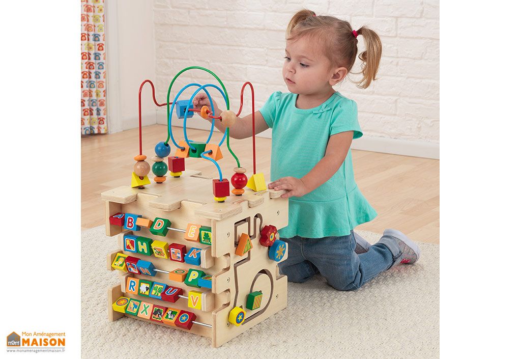 Cube D Activite Pour Bebe En Bois Colore 5 Activites 1 An Et Kidkraft