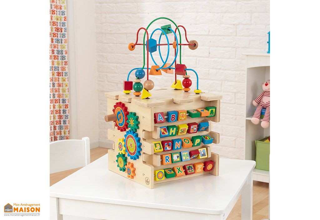 Cube D Activite Pour Bebe En Bois Colore 5 Activites 1 An Et Kidkraft