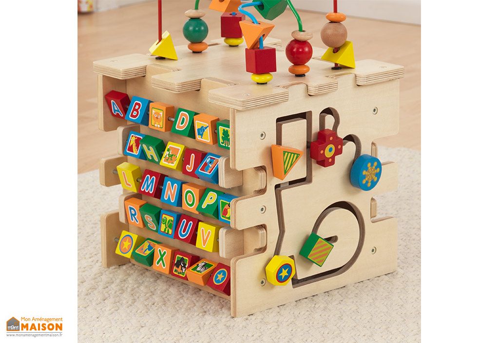 Cube D Activite Pour Bebe En Bois Colore 5 Activites 1 An Et Kidkraft