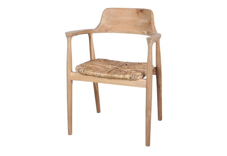 Chaise de salle à manger teck massif et fibre tressée – 59 x 50 x 78 cm