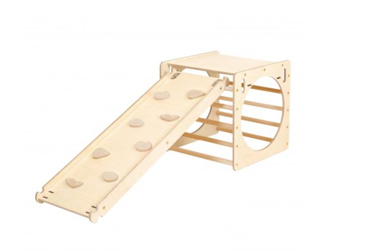 Cube Montessori avec mur d’escalade en bois - 175 x 58 x 58 cm