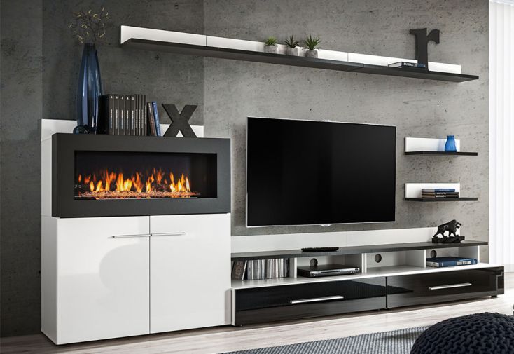 Ensemble meuble TV en bois + cheminée bioéthanol Camino - ASM