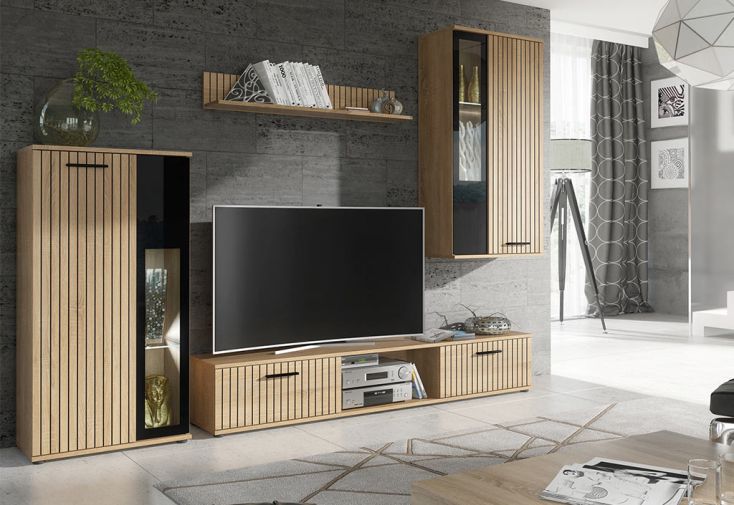 Ensemble meuble TV + placards et étagère en bois – WOW