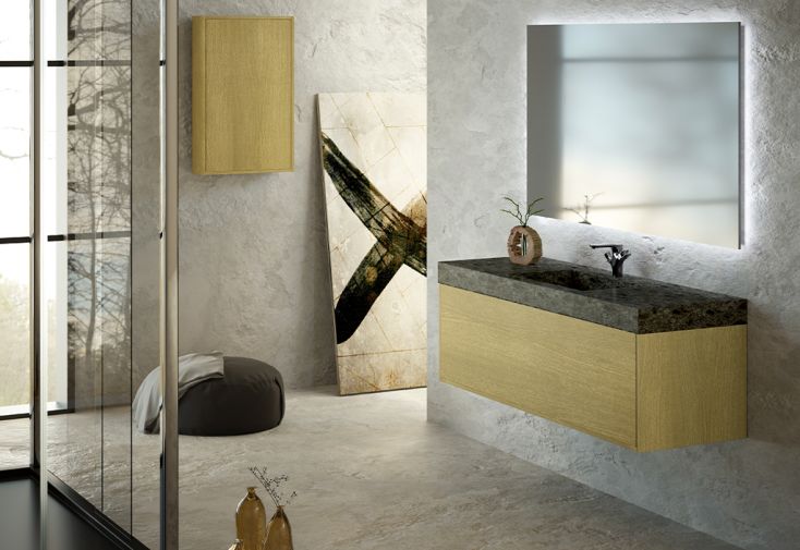 Ensemble meubles de salle de bain : meuble de vasque encastrable, miroir  LED, placard - AD BATH