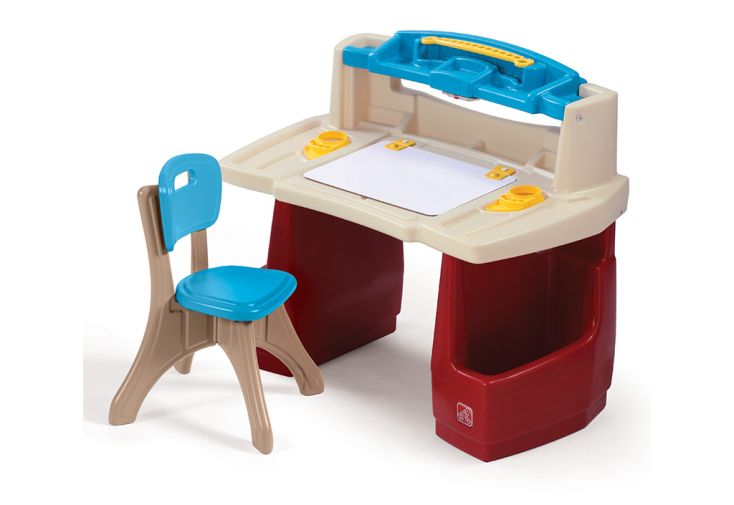 Grand Bureau pour Enfant en Plastique avec Tableau Blanc + Chaise - Step2