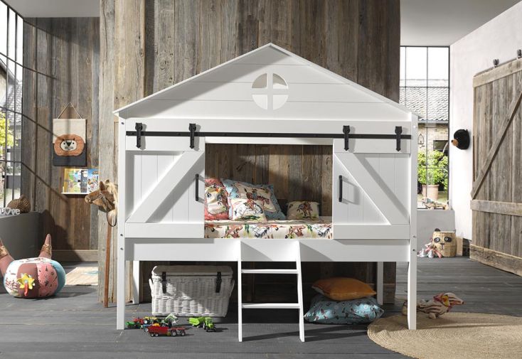 Lit cabane enfant 90x200cm avec 2 tiroirs, lit enfant en bois de