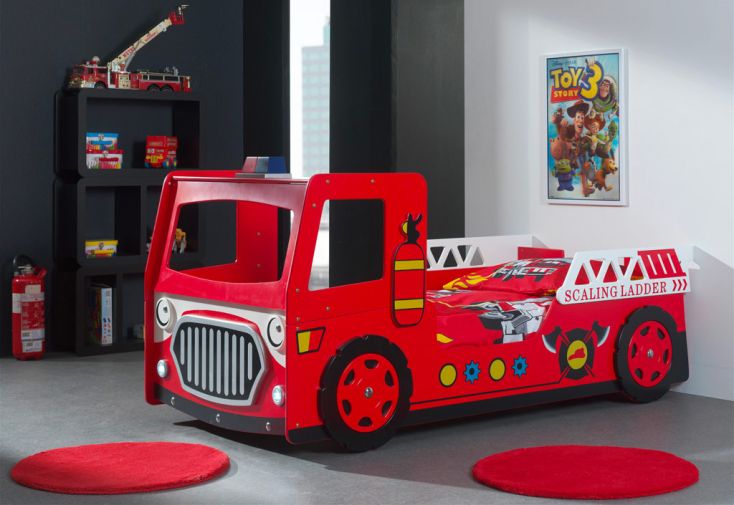 Lit Pour Enfant En Bois 90 X 0 Cm Camion De Pompier Rouge Vipack