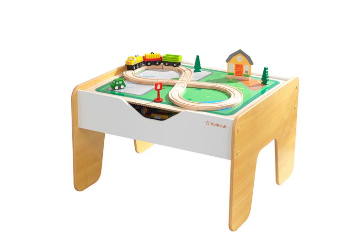Table d'activité enfant : circuit train en bois et jeu de
