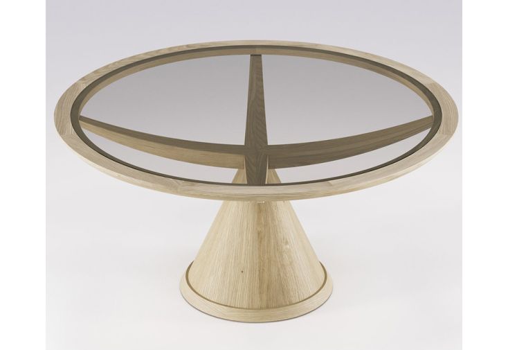 Table à manger en bois massif et verre Vasco – Ø 150 x 75 cm