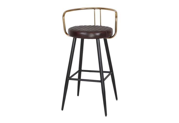 Tabouret haut style Mid-century en acier et cuir – 53 x 49 x 93 cm