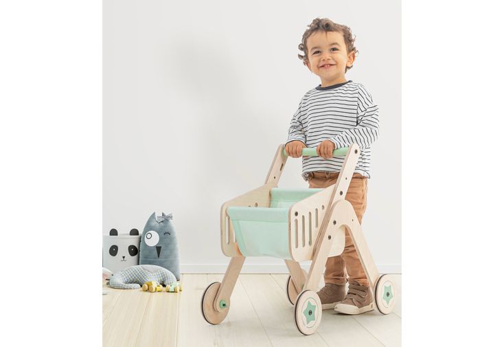 Trotteur chariot de marche en bois brut Caddie – 56 x 33 x 53 cm