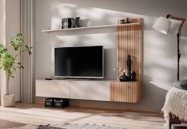 Meuble TV mural en bois avec étagère