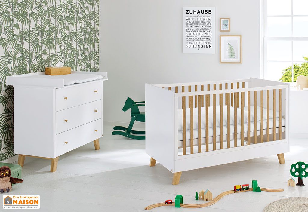 Chambre en bois évolutive bébé enfant : lit, commode à langer – Natura -  Pinolino