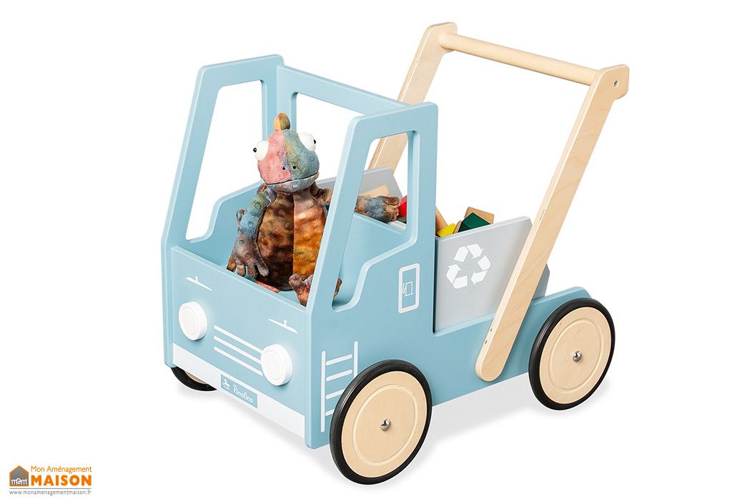 Chariot de marche en bois avec établi trotteur coulissant d'enfants avec  outils