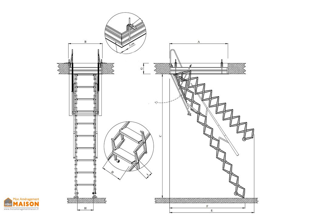 Escalier escamotable motorisé en tôle d'acier Motora – 276 à 300