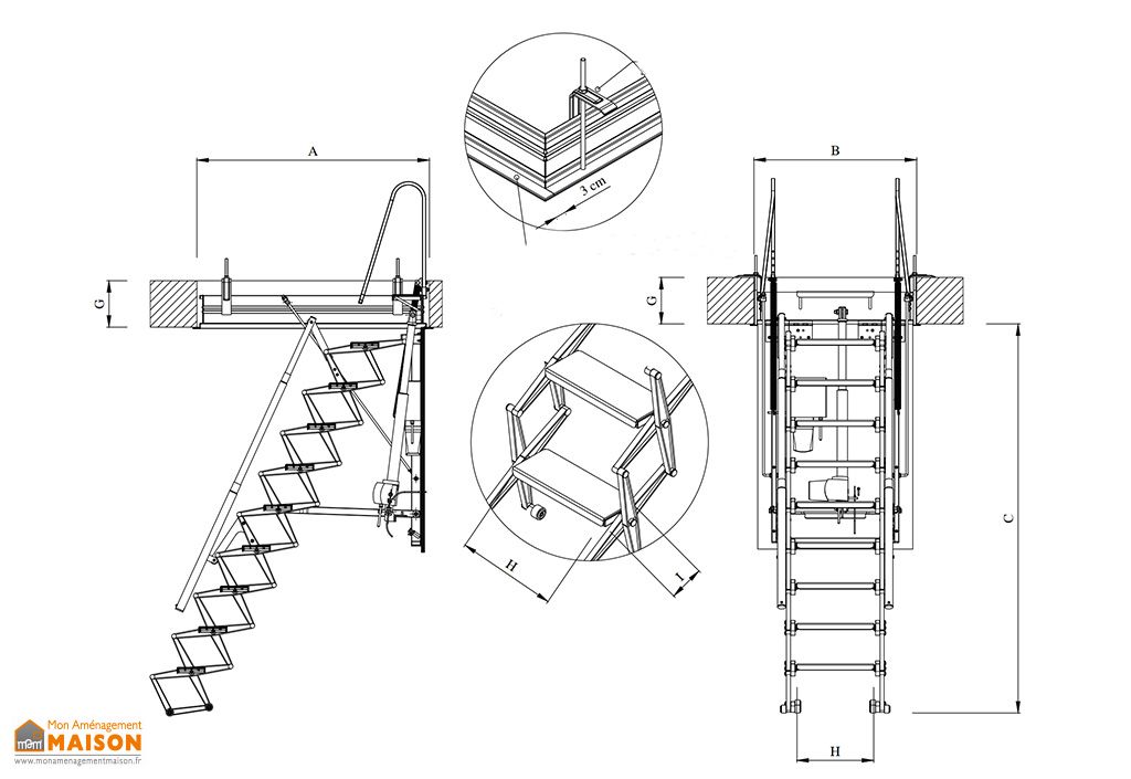 Escalier escamotable aluminium motorisé + télécommande – 270 à 300 cm