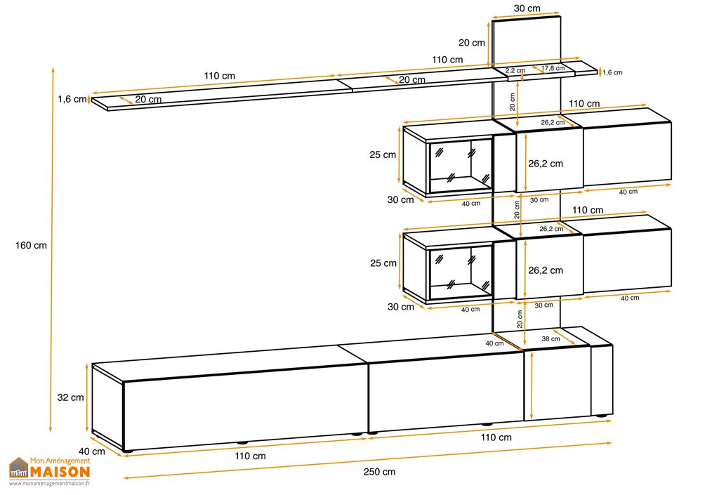 Ensemble Meuble TV Mural en Bois Quill 250 x 160 cm - ASM