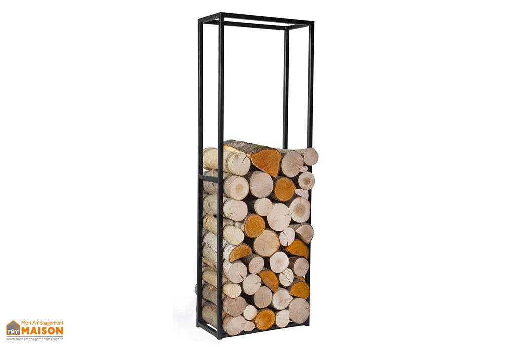 Range-Bûches d'Intérieur Kekai Rack II 40x25x150 cm Rangement à Bois avec  Structure en Acier Galvanisé, Couleur Noir