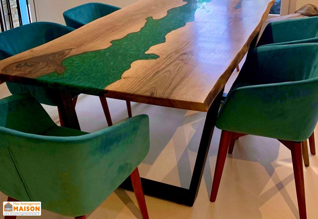 Table à Manger Tableaux Résine Époxy Solide Design Meuble 200x100 Véritable  Bois
