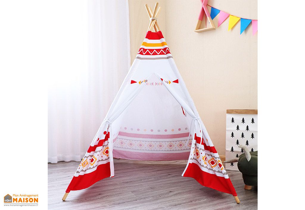 Tipi pour enfant tente en tissu et bois 1,60 m - Alba - Sunny